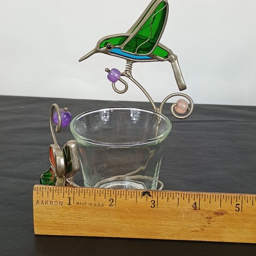 Vintage Stained Glass Hummingbird Tea Light Candle Holder Glass Metal ...