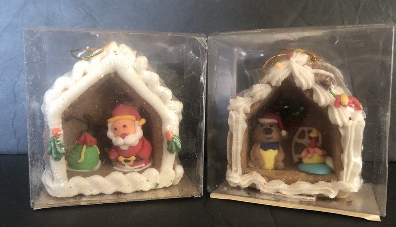 Lot Of 2 Bee Christmas Cottage Sugar Ornaments House Santa Dog 2008