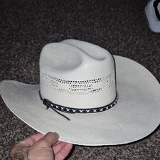 Exclusive Hats Western Straw Cowboy Hat Cream Black Band Size 57 Made in Mexico