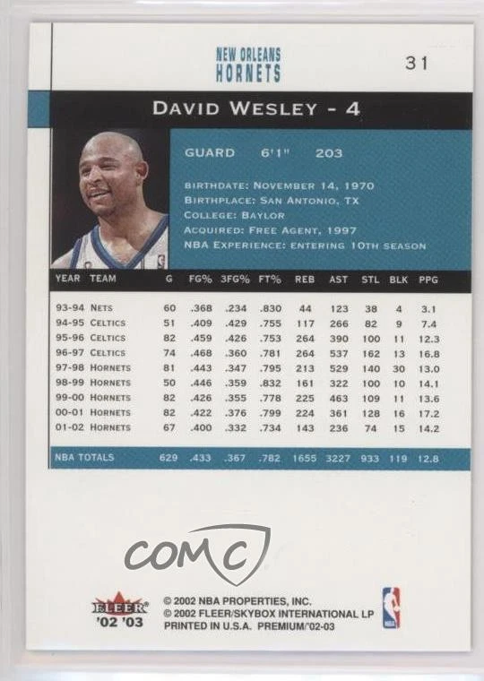 2002-03 Fleer Premium David Wesley #31 - Image 2 of 2