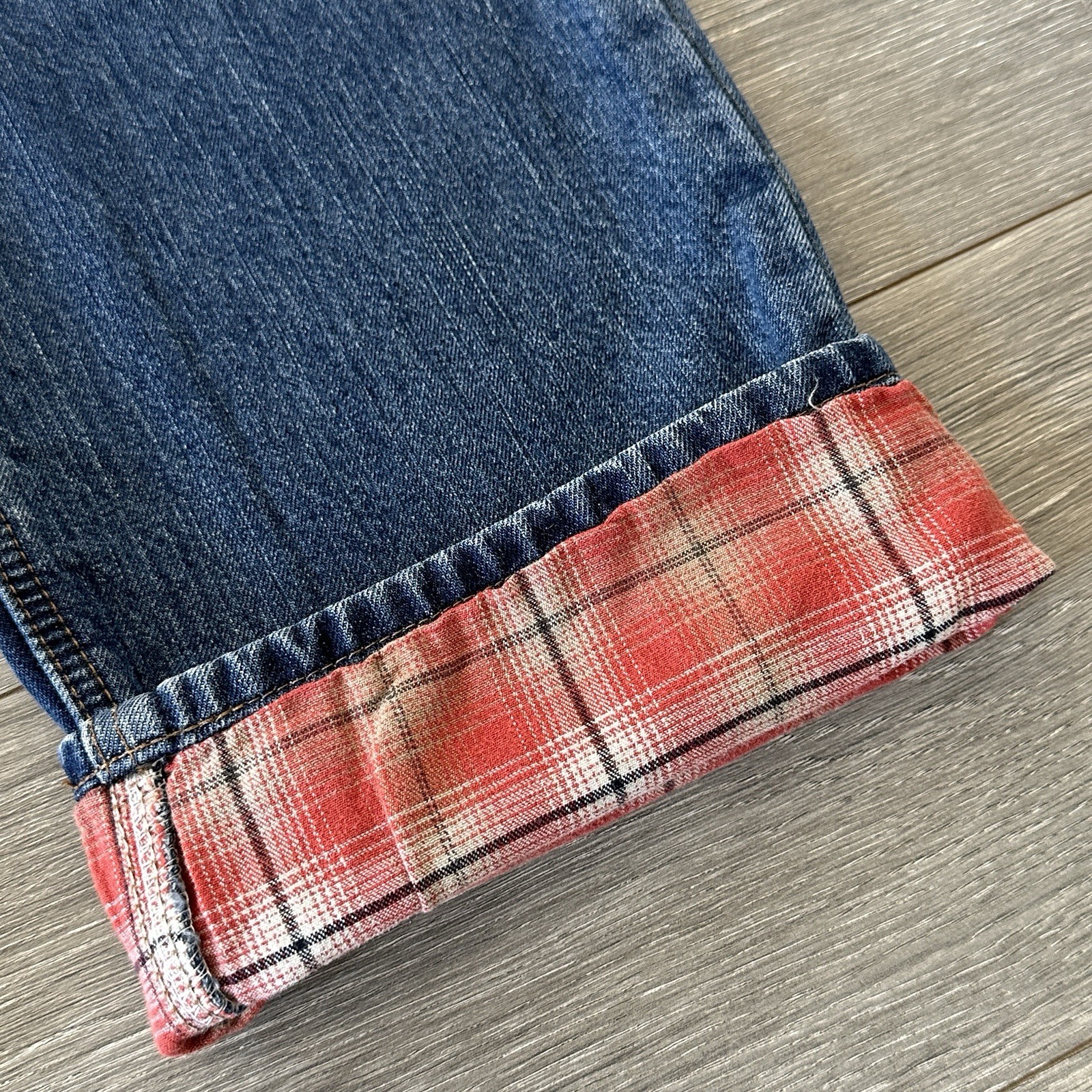 Women’s Carhartt Plaid Lined Jeans 18x32 Straight Fit Dark Wash Denim Workwear thumbnail 10