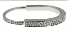 Tiffany  Co. 18k White Gold Lock Bracelet Bangle Full Pave Diamond Sz M  47.5K
