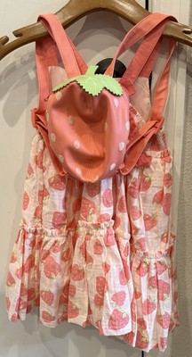 Cynthia Rowley Spring Sundress With Backpack Strawberries Toddler Girl 4T
