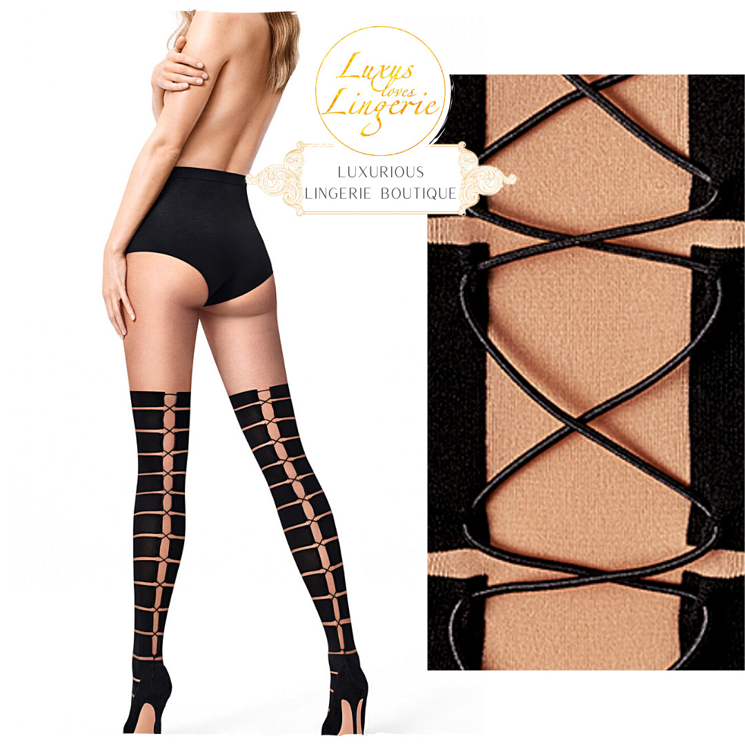 Grace Tights By Wolford XS Gobi Black Tights With Lacing Overknee Design