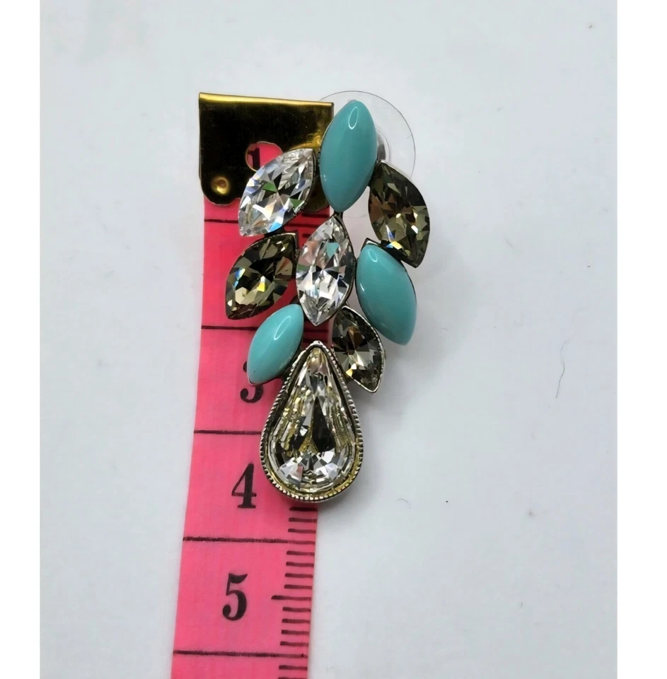 BEN AMUN CRYSTALS TURQUOISE DANGLE FORMAL SILVER POST EARRINGS - Изображение 3 из 4