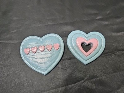 VINTAGE BURWOOD Wall Hanging Hearts Set Blue Pink Countrycore Cottage Granny USA