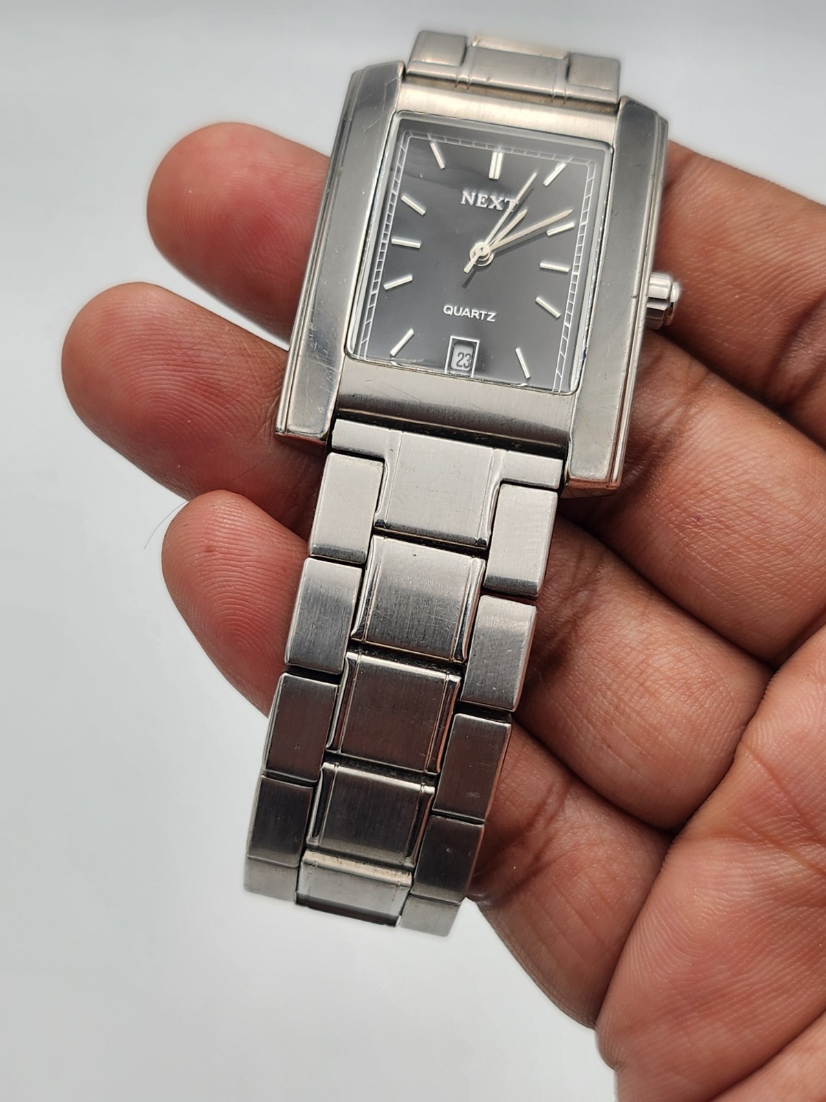 NEXT Mens Quartz Date Black Dial Rectangle Stainless Steel Bracelet Watch image 2