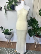 Cream Halterneck Maxi Dress Size M Excellent Condition