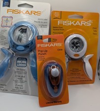 FISKARS Easy Squeeze Punches - Jenni's Label, Clover, Circle Pop Up NIP