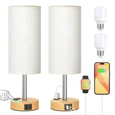 Touch Bedside Table Lamps Set of 2 - Bedroom Lamp with USB A C, AC Outlet
