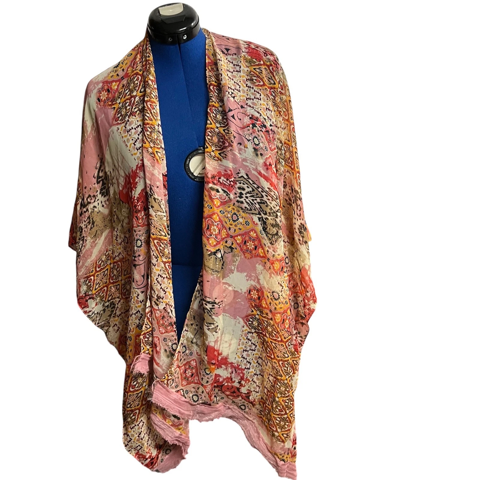 Simply Noelle Pink Orange Floral Kimono Cover Up Bohemian Style One Size SEE DES
