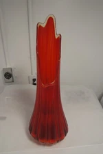 Ruby Red Ribbed Column Swung Glass Floor Vase 19 1/2" LE Smith. Large+Beautiful