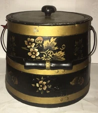 Antique Wooden Firkin Hand Painted Storage Sugar Bucket Vintage Paint