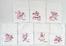 Vtg 7 Hand Embroidered Redwork DAYS OF THE WEEK Dutch Girl Kitchen Dish Towels