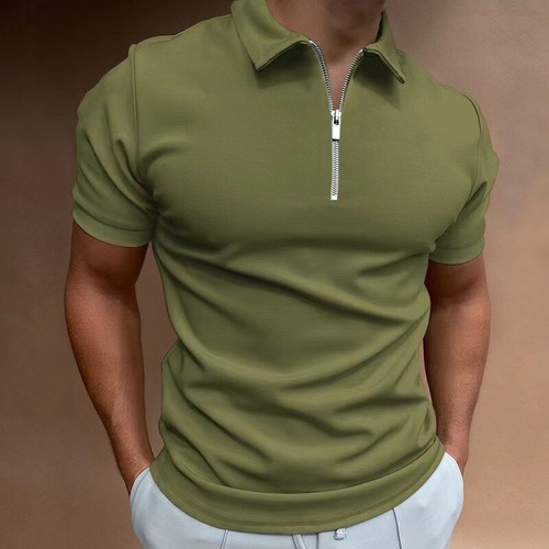 Men's Zipper Collar T-Shirt Fashion Golf Short Sleeve Zip Tee Casual Solid Top - Picture 15 of 28