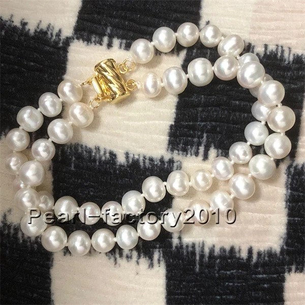 ДВОЙНЫЕ ПРЯДИ ЮЖНОГО МОРЯ AAA 8-7 ММ БЕЛЫЙ ЖЕМЧУГ БРАСЛЕТ 7,5-8 «14K ЗОЛОТОЙ ЗАСТЕЖКИ - Изображение 2 из 4