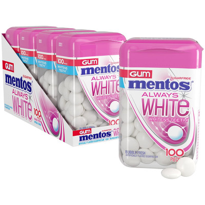 Mentos Always White Bubble Fresh Sugar Free Gum with Xylitol Sweetener, 100 Coun