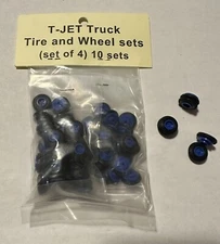 AURORA SLOT CAR T-JET TRUCK SILICONE COMPOUND TIRES ON BLUE RIMS 10 Sets Of (4)