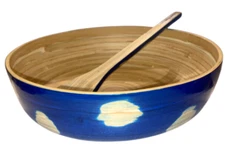 Blue Wood Bowl and Spoon Serving  Bowl Tablewear Servewear