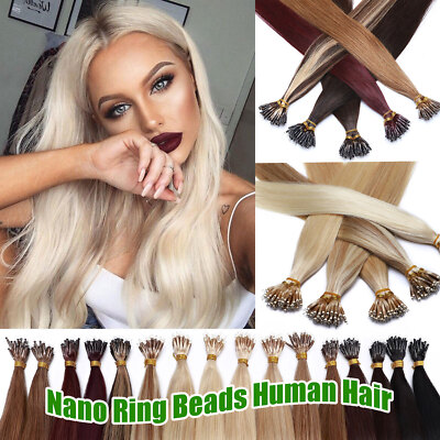 200PCS Thick 100% Remy Human Hair Extensions Nano Ring Micro Loop Beads Blonde F