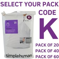 Simplehuman Bin Liners K Code K size K simple human bin bag Code K 20-40-60 Pack