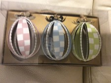 Mackenzie Childs 3 Florabunda Cutwork Eggs NWT Pastel Blue, Pink, Green NiB
