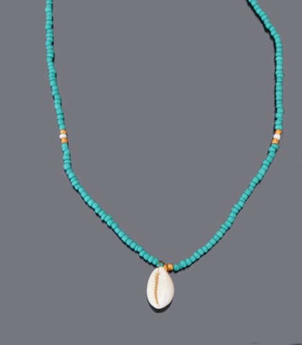 Kaurimuschel Necklace Chain Pendant Cowrie Real Shell Glass Pearls Turquoise - Picture 2 of 3