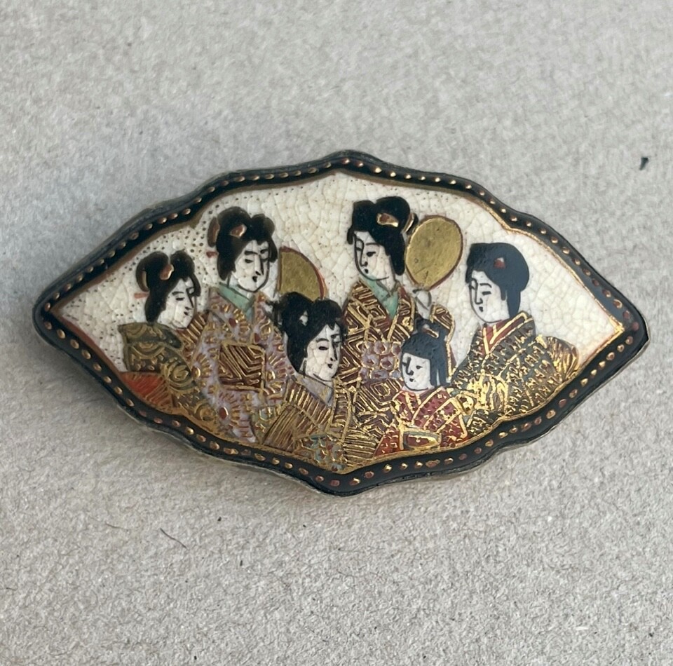 Vintage Victorian Japanese Satsuma brooch geisha girl Meiji pin eBay