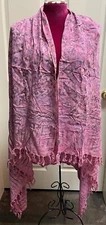 Unbranded Pink Floral Tassels Wrap Pashmina Shawl Scarf Lightweight OS 61”X42”