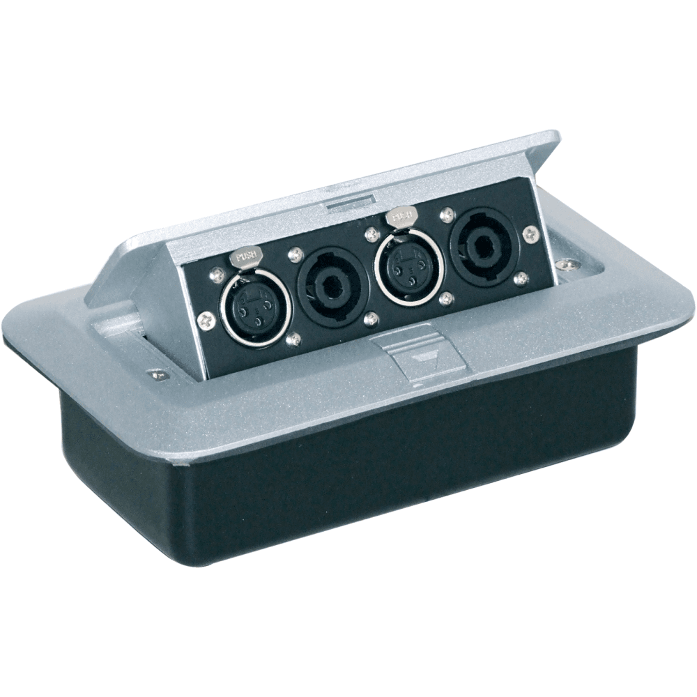 Steel AV Connection Pop Up Box Wall Floor Plate Install Church Hotel XLR Speakon
