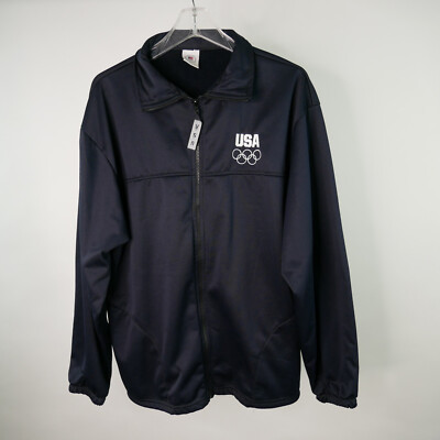 USA Olympic Jacket XL Navy Blue Embroidered Full Zip Long Sleeve Banded Cuff
