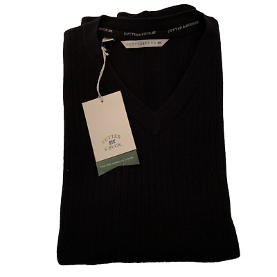 Cutter & Buck Sweater Men s Large Black 100% Wool V-Neck Sleeveless