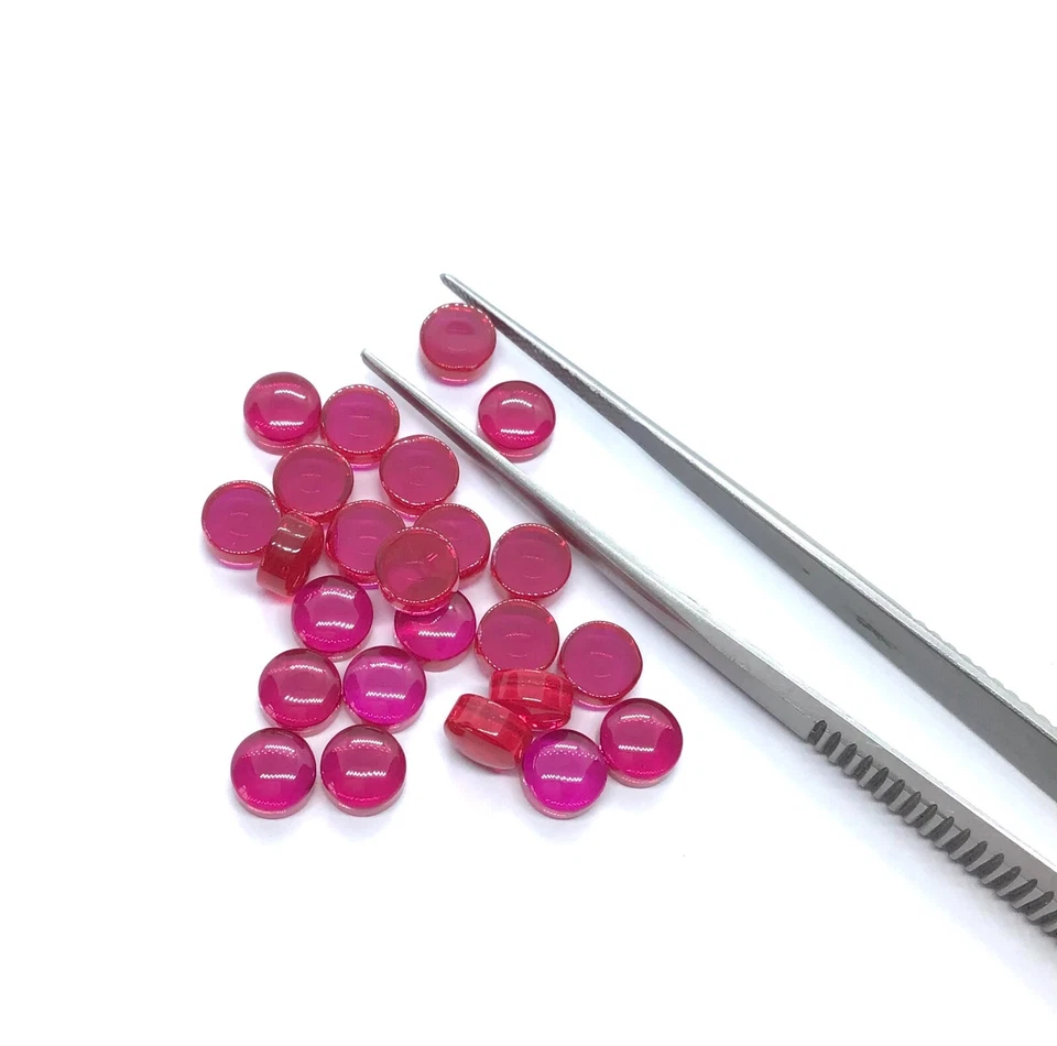 AAA Synthetic Red Ruby 7mto10mm Round FlatBack Cabochon Imitation Loose Gemstone - Image 3 of 4