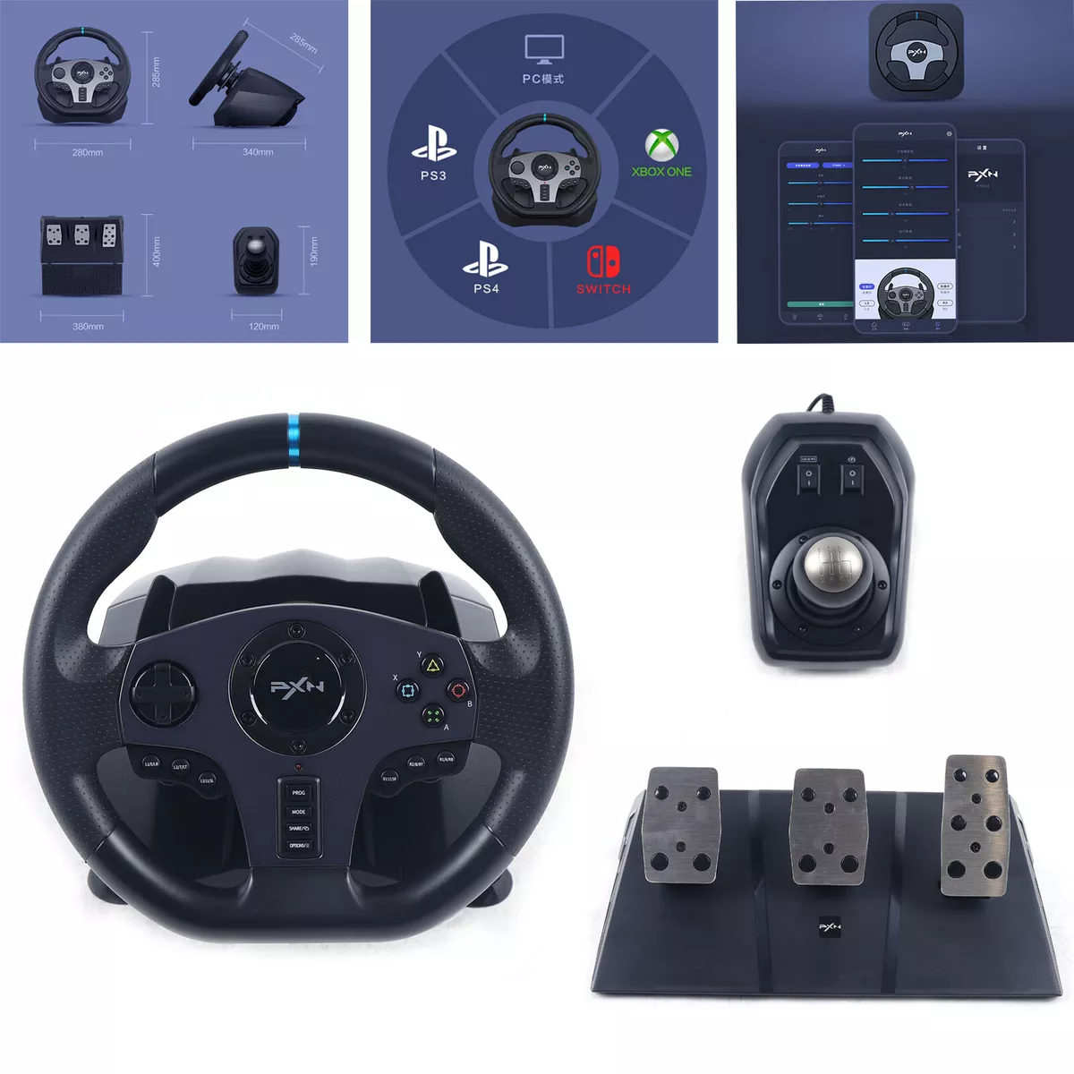 PXN V9 Racing Steering Wheel Pedals Gear Shifter Driving for Xbox One PC  Black