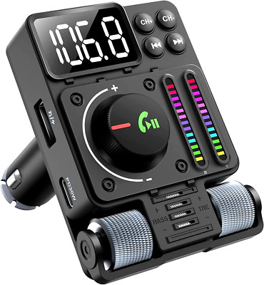 Wireless Bluetooth 5.3 FM Transmitter Radio Adapter USB Ports Car Fast Charger