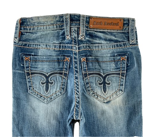 Rock Revival Jeans Mid Rise Lydia Slim Boyfriend Cropped Stretch Destroy 26 x 25 - Picture 5 of 7