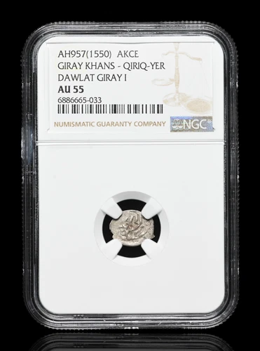 MONGOLIA, Crimean Taters. Dawlat Giray I, AH 957 (1550), Silver Akce, NGC AU55