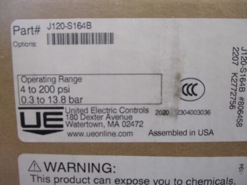 NEW UNITED ELECTRIC CONTROLS PRESSURE SWITCH RNG 4-200 PSI J120-S164B - Picture 2 of 5