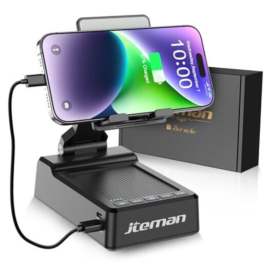 Gifts for Men Women,Adjustable Cell Phone Stand with Bluetooth Speaker Black