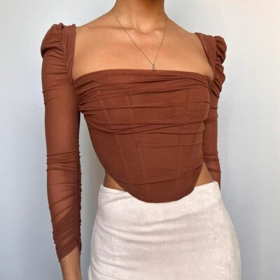tic toc ruched mesh corset top
