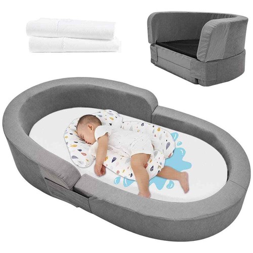 Foldable Toddler Travel Bed, 2in1 Portable Baby Floor Bed Sofa Chair