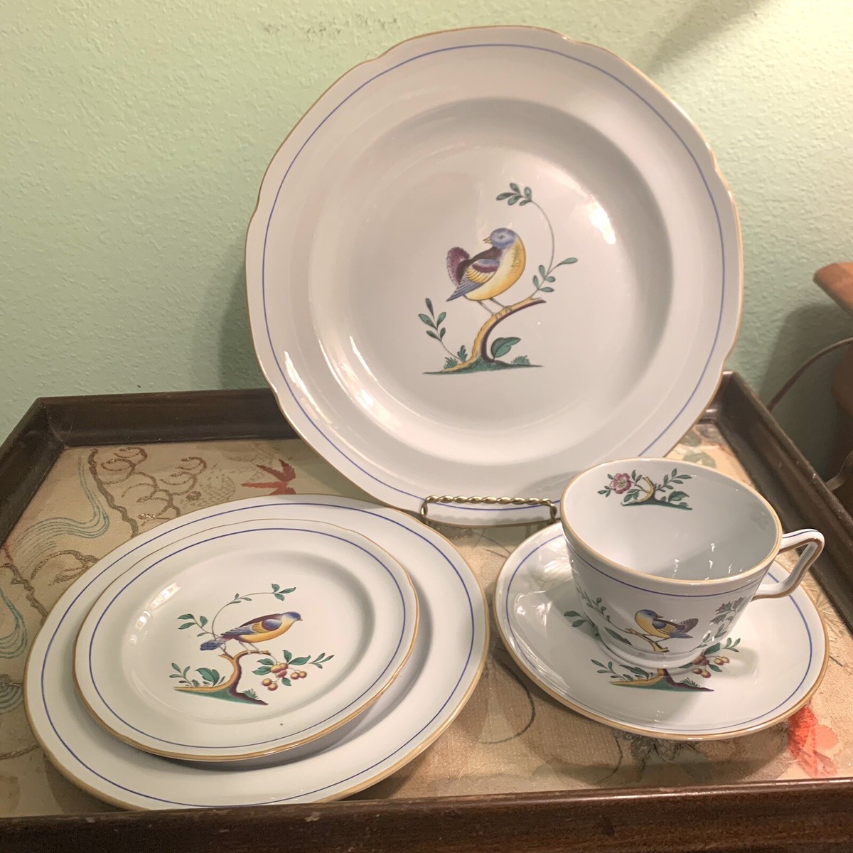 SPODE QUEENS BIRD PIECE PLACE SETTING DINNER SALAD BREAD PLATES TEA CUP  SAUCER