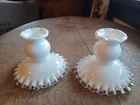Set of 2 FENTON Light Candlesticks Silver Crest Milk Glass 4"