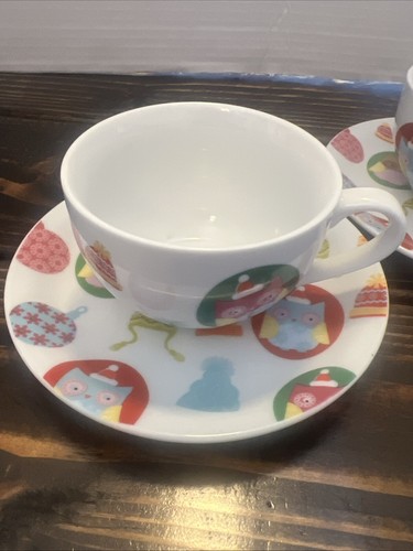Creative Tops Christmas Owl Cup Saucer Plate LOT 4 Tea Set Holiday Collection - Picture 2 of 7