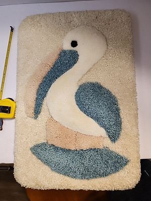 Vtg  Sculptured Wall Decor PELICAN Rug 3D Wall Hanging Carpet Art Signed 1980's