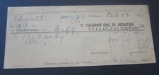 1884 - FALLBROOK COAL CO. - C.C.&A. - S.G.&C. Railways - Document - DUNDEE N.Y.