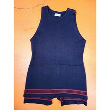 Antique 1910's - 1920's Men's Worsted Wool Swimsuit Navy Blue and Red