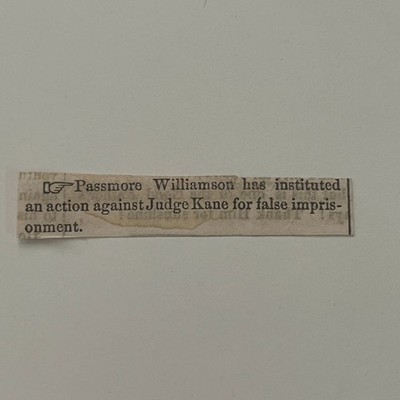 Passmore Williamson Action Against Judge Kane 1855 Portland ME Clipping SAI4-S29