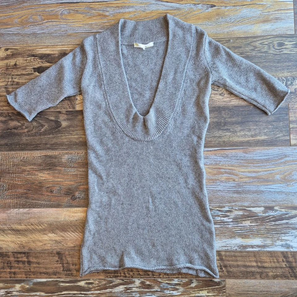 Vestido Suéter 3.1 Phillip Lim Mezcla Cachemira Cuello en V Profundo Manga Corta Gris Talla S Foto 2 de 4
