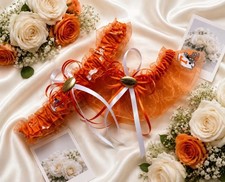 Luxury Tennessee Orange Bridal Garter Set, Handmade Orange White Wedding